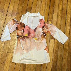 Bisou Bisou Women’s Light Blush Pink Floral Printed Open Shoulder Top Size M